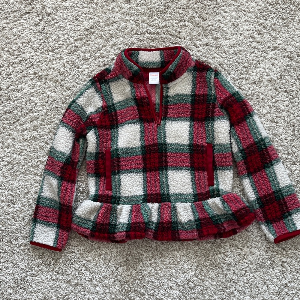 Gymboree Girls Plaid Fleece Quarter Zip - Burgundy, Forest Green, Ivory